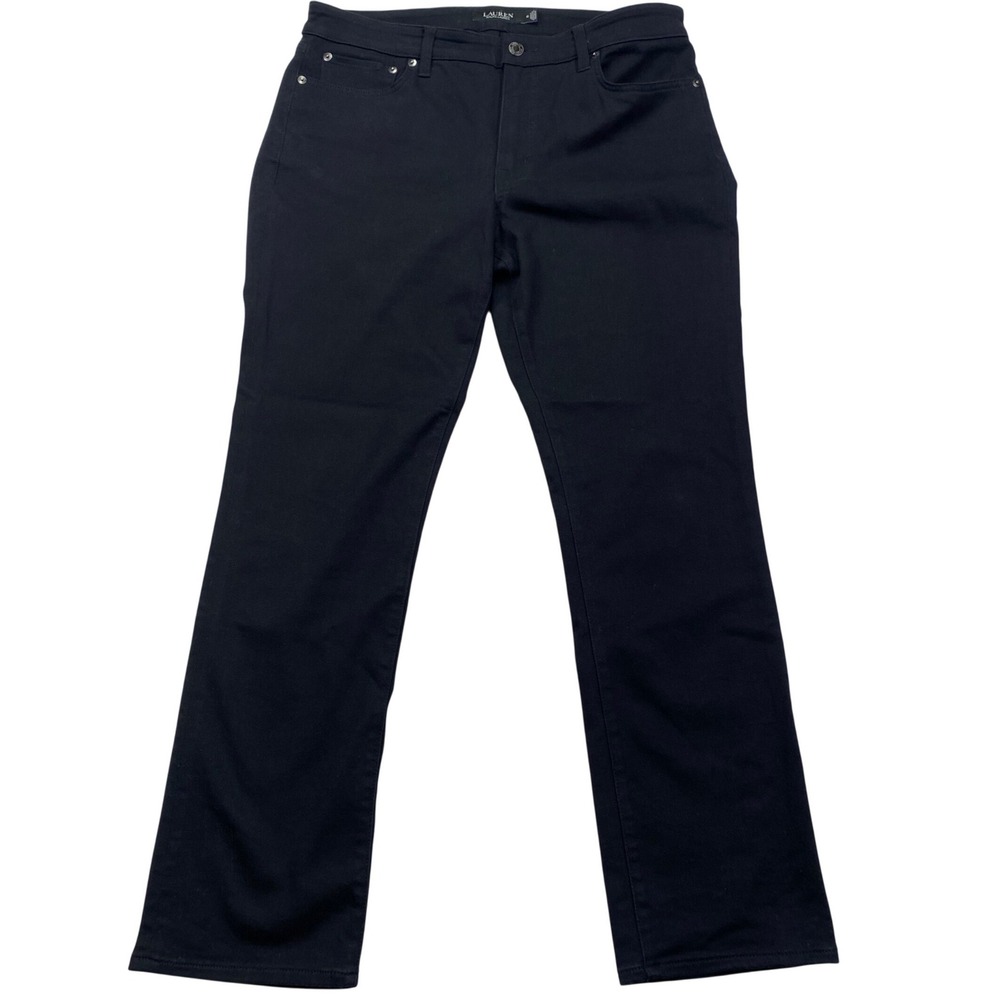 Lauren Ralph Lauren Straight Leg Black Denim Jeans Womens 12 Stretch Mid Rise